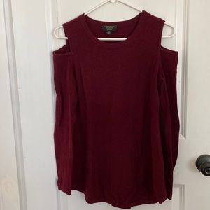 Burgundy 100% Cashmere Cold Shoulder Sweater size Small Charter Club